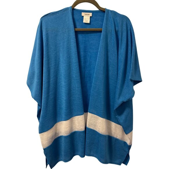 Tashon Open Front Blue & White Kimono Cardigan One Sz Open front cardigan - Picture 1 of 12